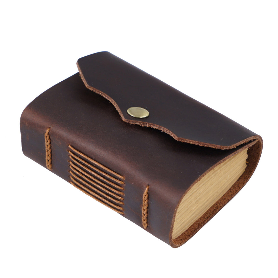Vintage Full Grain Leather Pocket Journal 320-Page Mini Notebook Light Brown