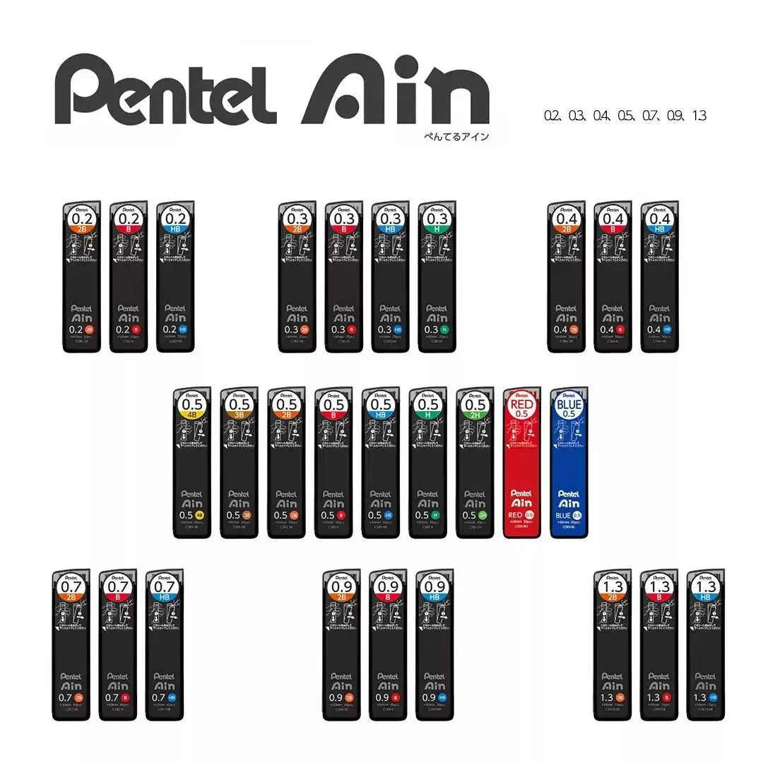 2PCS Pentel Ain Polysheath Pencil Leads 0.2/0.3/0.4/0.5/0.7/0.9/1.3mm