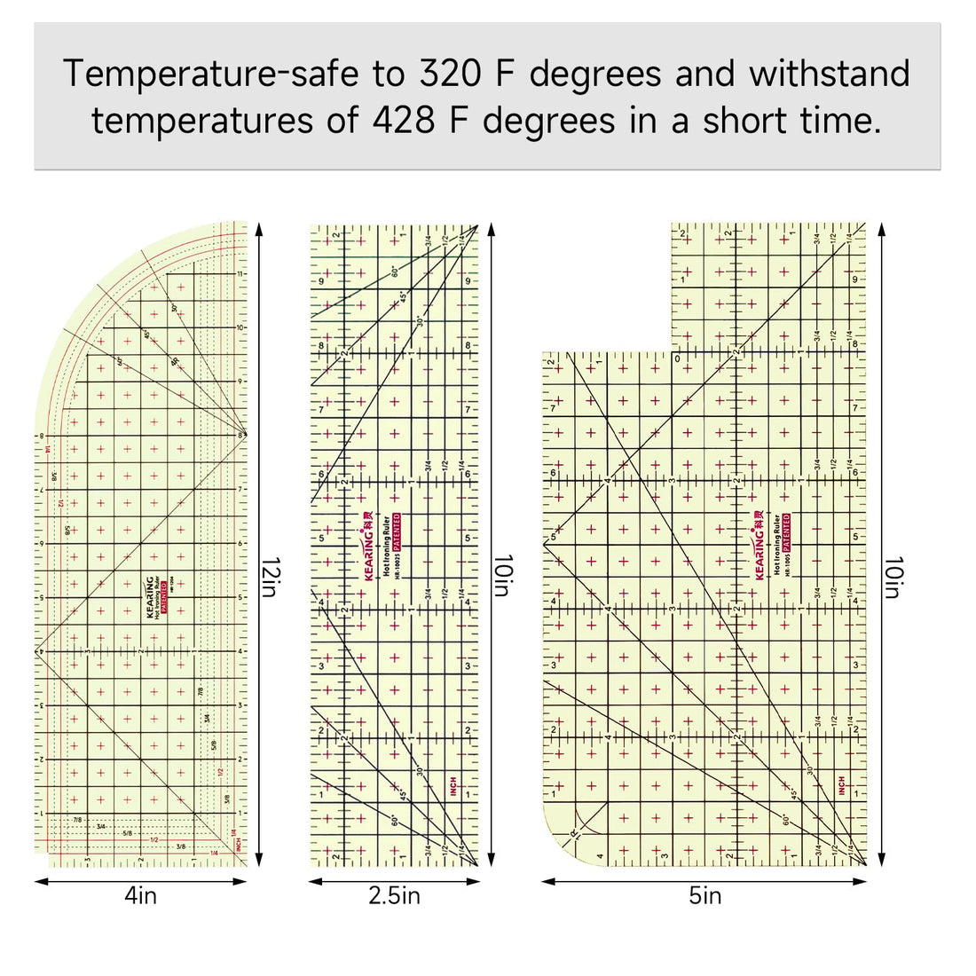 Hot Hem Ruler for Sewing,Heat Resistant Non-Slip Hot Ironing Ruler 3HR(1204+1005+10025)