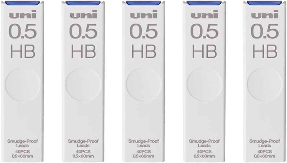 Uni Pencil Smudge-Proof Leads,0.5mm HB,40 Leads x 5 Pack