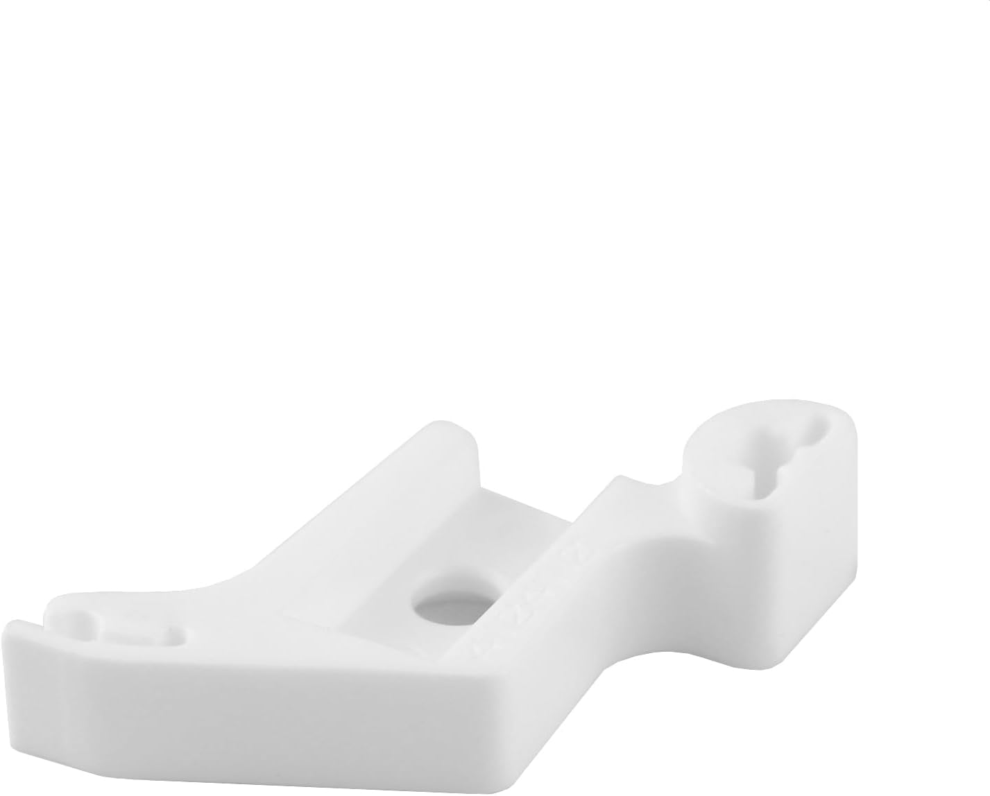 Snap-on presser foot adaptor base, white plastic with cutout and raised arm
