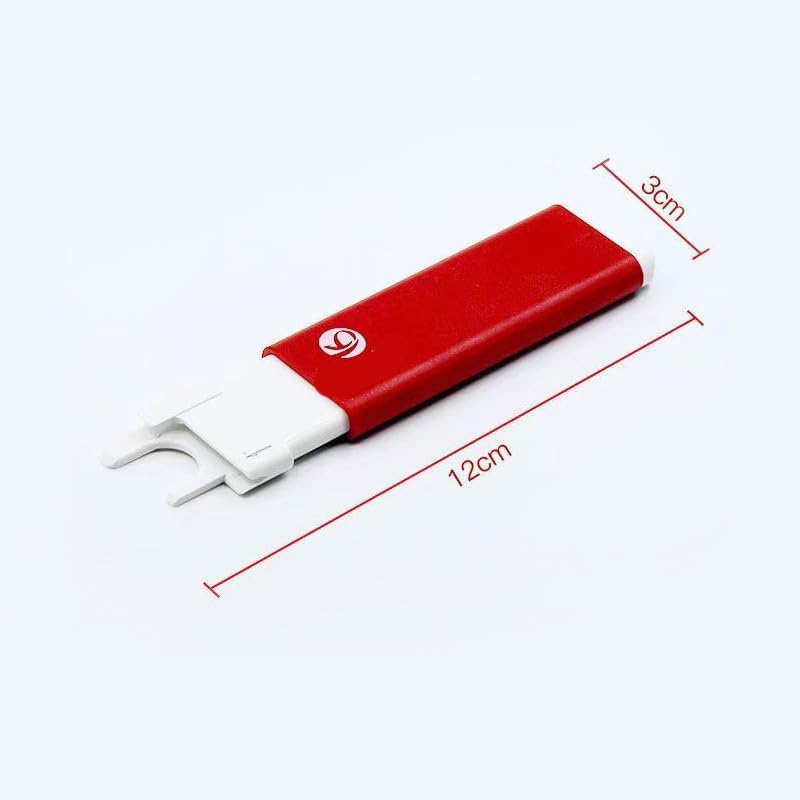 Red needle threader dimensions: 12 cm length, 3 cm width