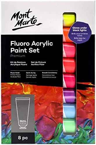 Mont Marte Fluoro Acrylic Paint Set,8 Colors,36ml Tube