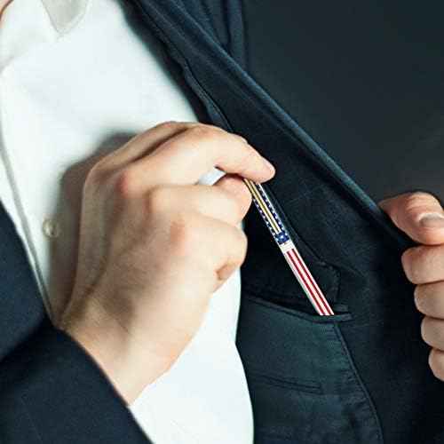 6pcs Slim Metal Retractable Ballpoint Pens,Silver Gold Patriotic American Flag Patriotic Gold