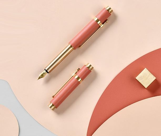 Foldable Handmade Leather Ink Fountain Pen Orange