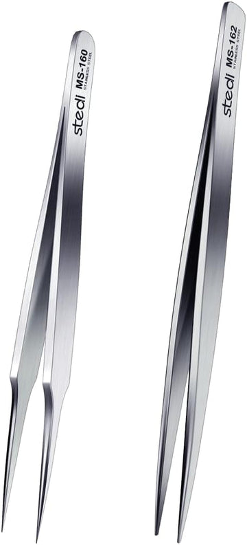 Stedi 2PCS Precision Tweezers Set Pointed & Flat for Model Hobby Making