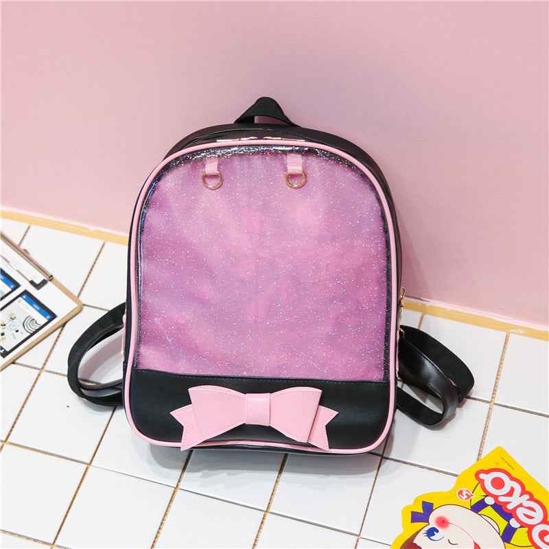 Bowknot Candy Color Ita Bag Pins Display Backpack Black Pink