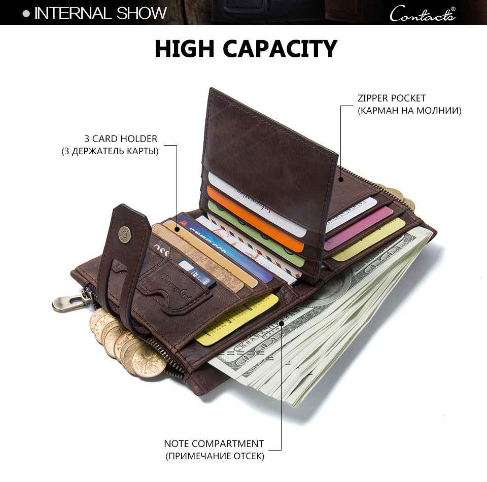 Men Leather Trifold Wallet RFID Blocking