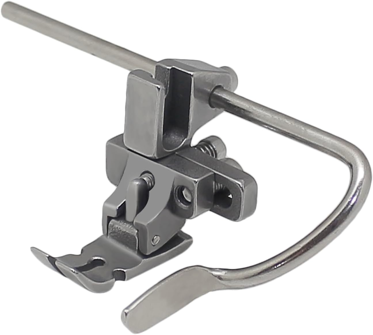 6-in-1 left/right shirring presser foot, adjustable metal presser and guide rails