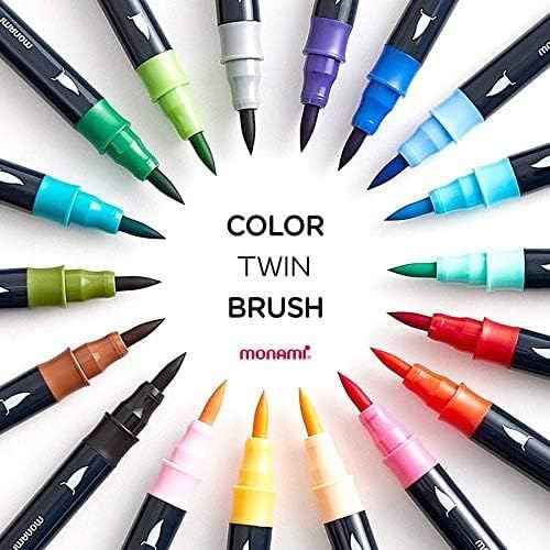 MONAMI Color Twin Brush Marker Pens,Ocean Blue & Violet 6-Pack