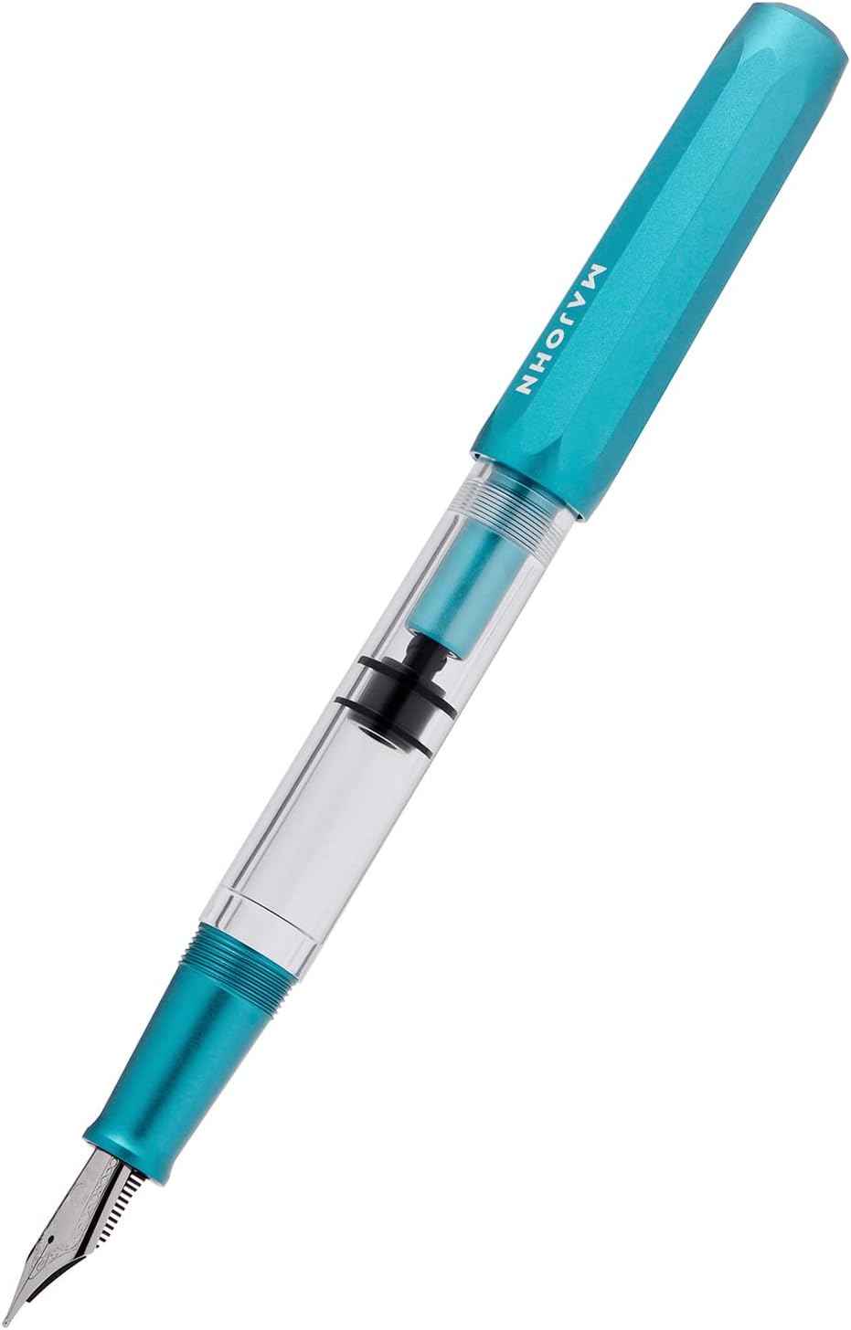 MAJOHN T1 Piston Fountain Pen,Aluminium Transparent,0.5mm Fine Nib Blue
