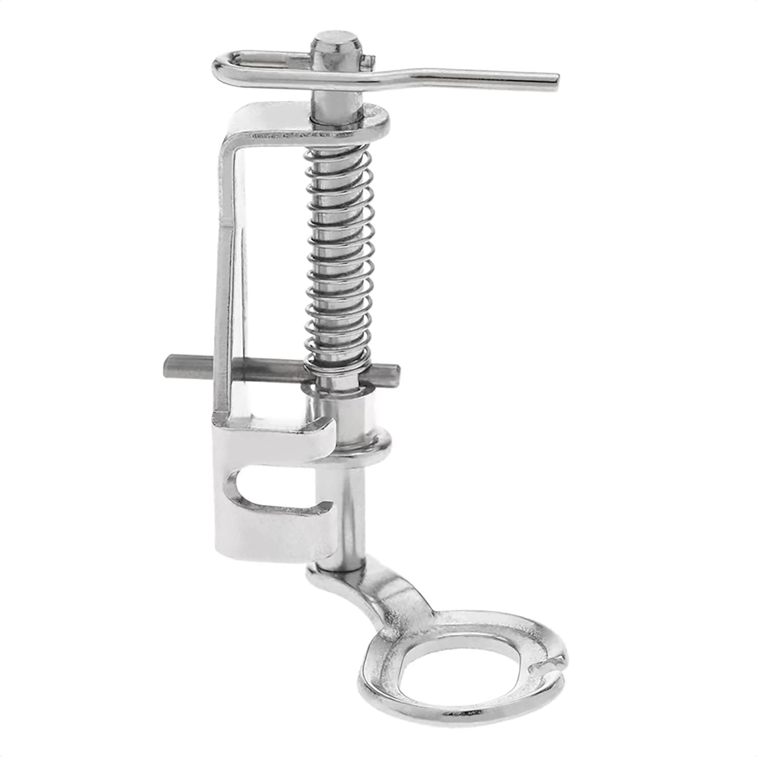 Large metal-free motion quilting darning presser foot, chrome spring clip