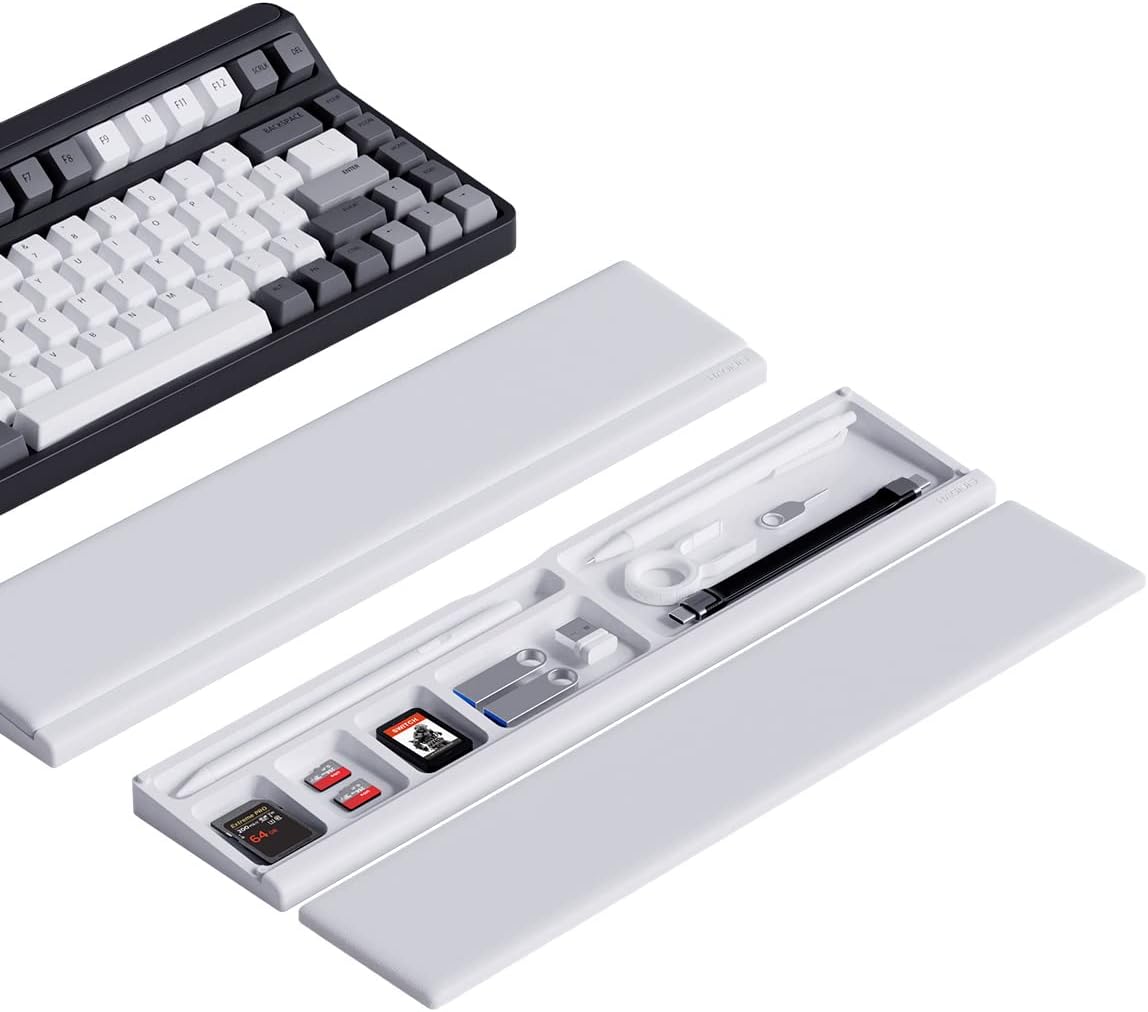 Keyboard Wrist Rest Pad Support with Desktop Partition Storage Case White