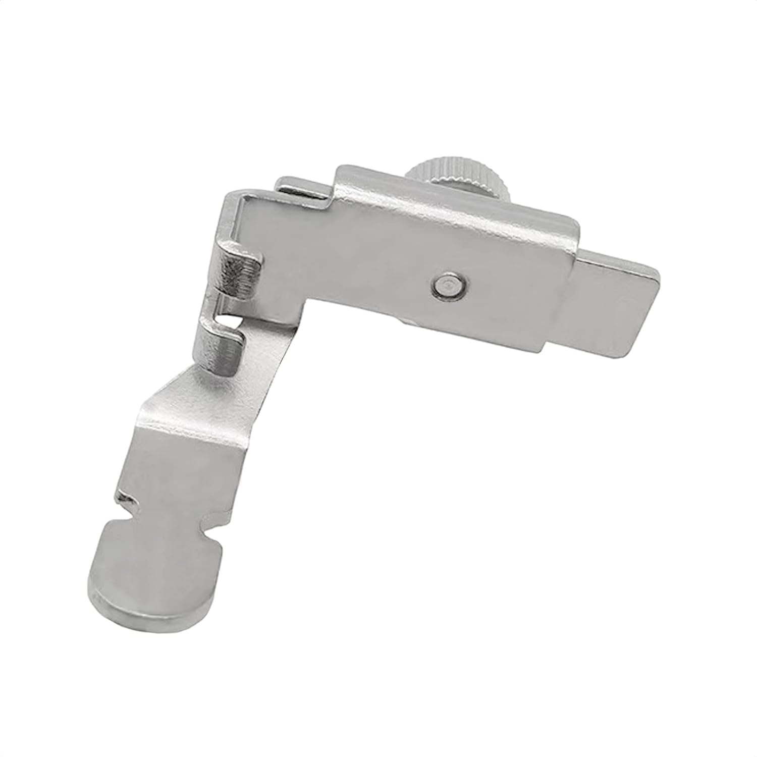 Zipper piping presser foot with adjustment knob, silver metal clamp and base