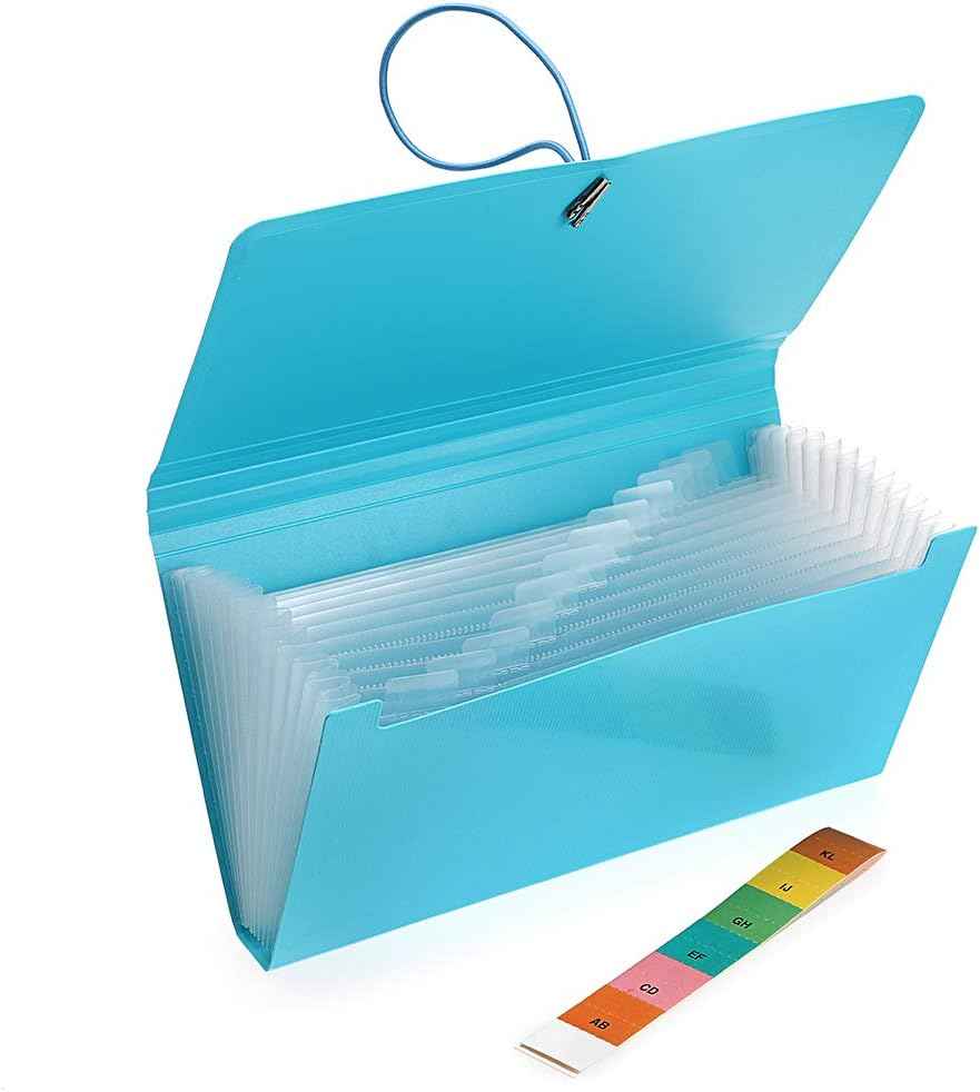 KOBEST 13 Pockets Expanding File Folder for Receipts Coupons Cards Blue