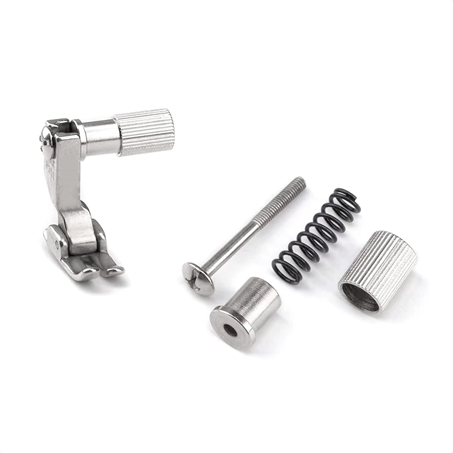 Nadelhaltefuß-Klemme-Set: Metallfuß, Schraube, Federn und geriffelter Ring, silber