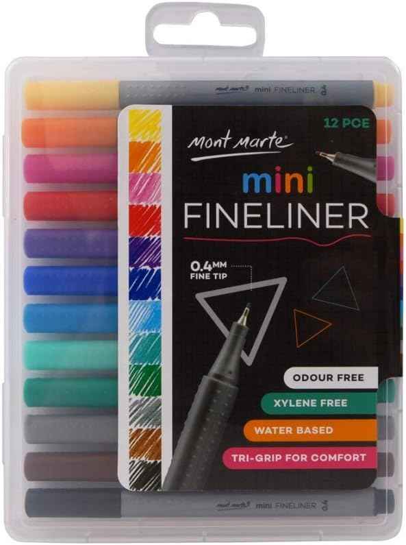 Mont Marte Mini Fineliner 12pcs Set,Tri Grip,Odour Free