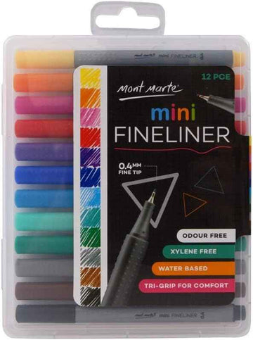 Mont Marte Mini Fineliner 12pcs Set,Tri Grip,Odour Free