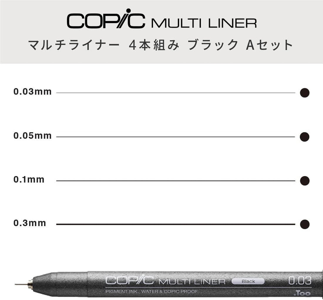 Copic Multiliner Fine Pigment Based Ink Pens,4PC Set Black A