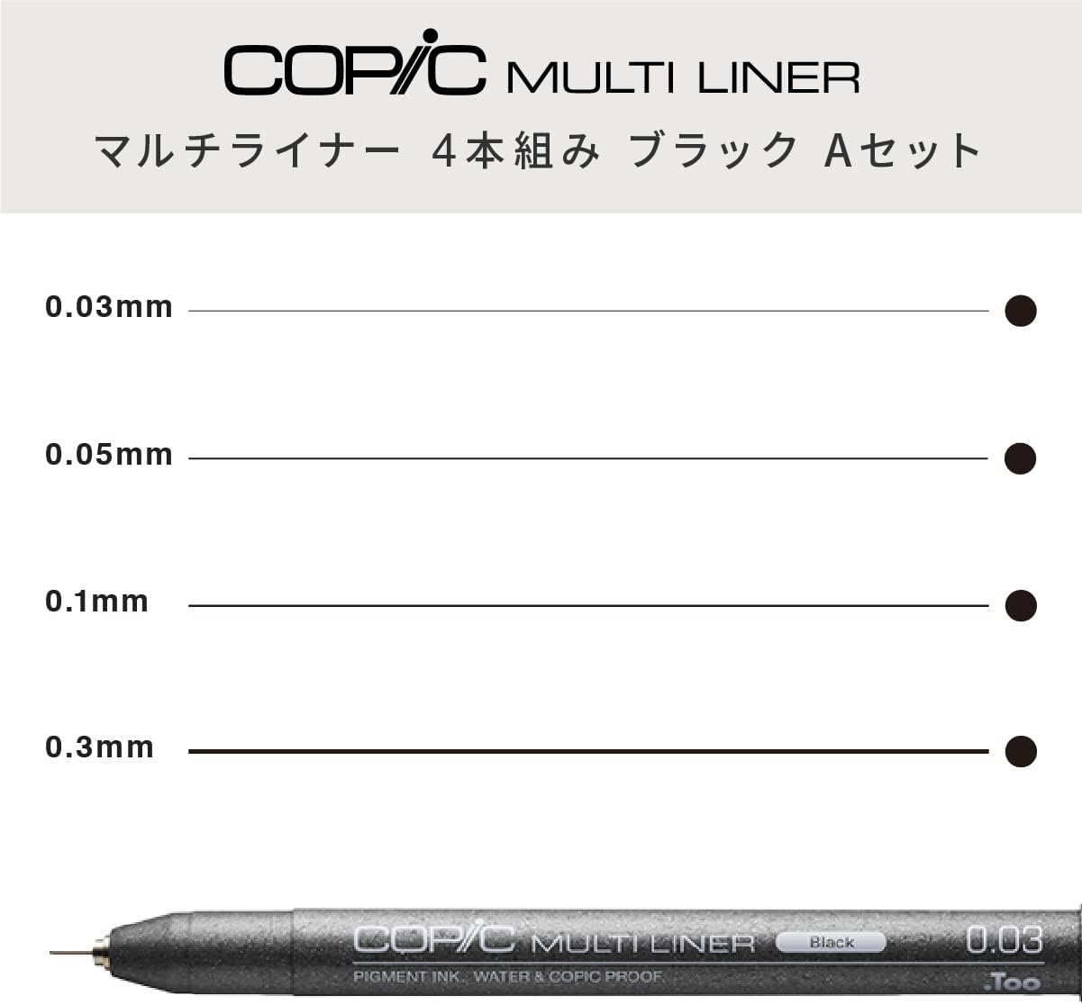 Copic Multiliner Fine Pigment Based Ink Pens,4PC Set Black A