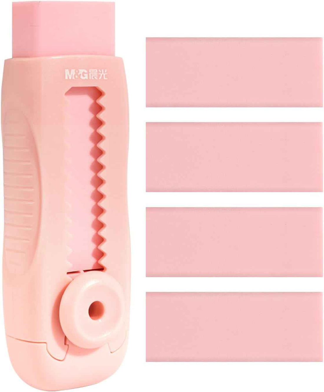 M&G 4+1 Pack Sliding Retractable Eraser with Sleeve and 4 Refill Erasers Pink