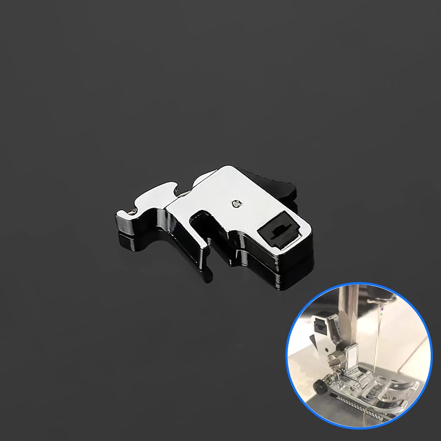 Low shank snap-on presser foot holder with mounting clip, silver and black