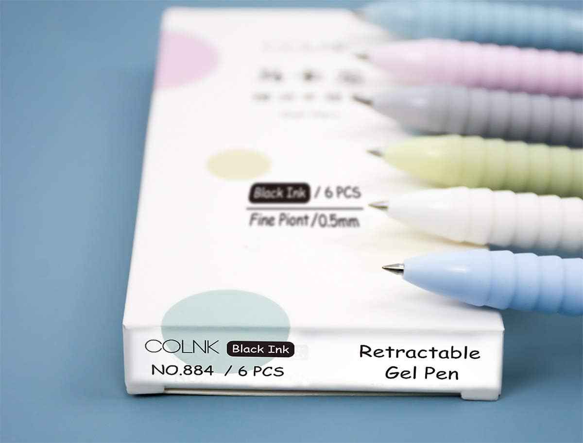 Retractable Gel Pens Black Ink,Fine Point 0.5mm with Soft Comfort Grip 6 Count