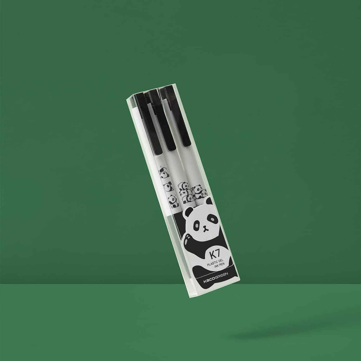 Kaco K7 Gel Ink Pens Cute Panda Black Ink 0.5mm Fine Point 3 Pack