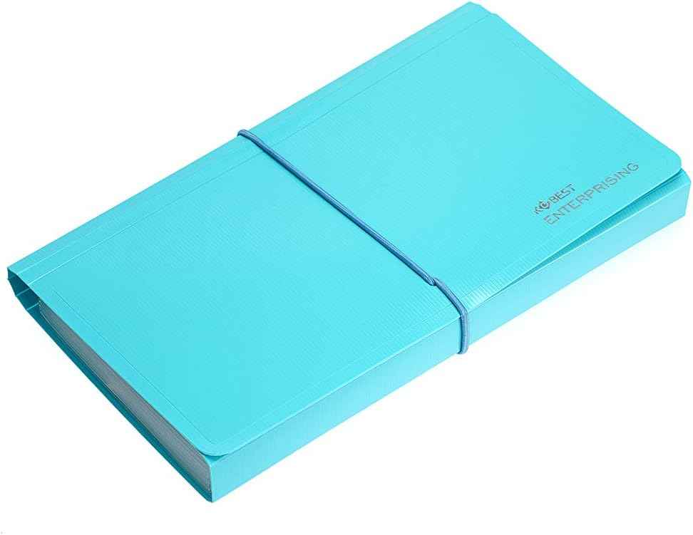 KOBEST 13 Pockets Expanding File Folder for Receipts Coupons Cards Blue