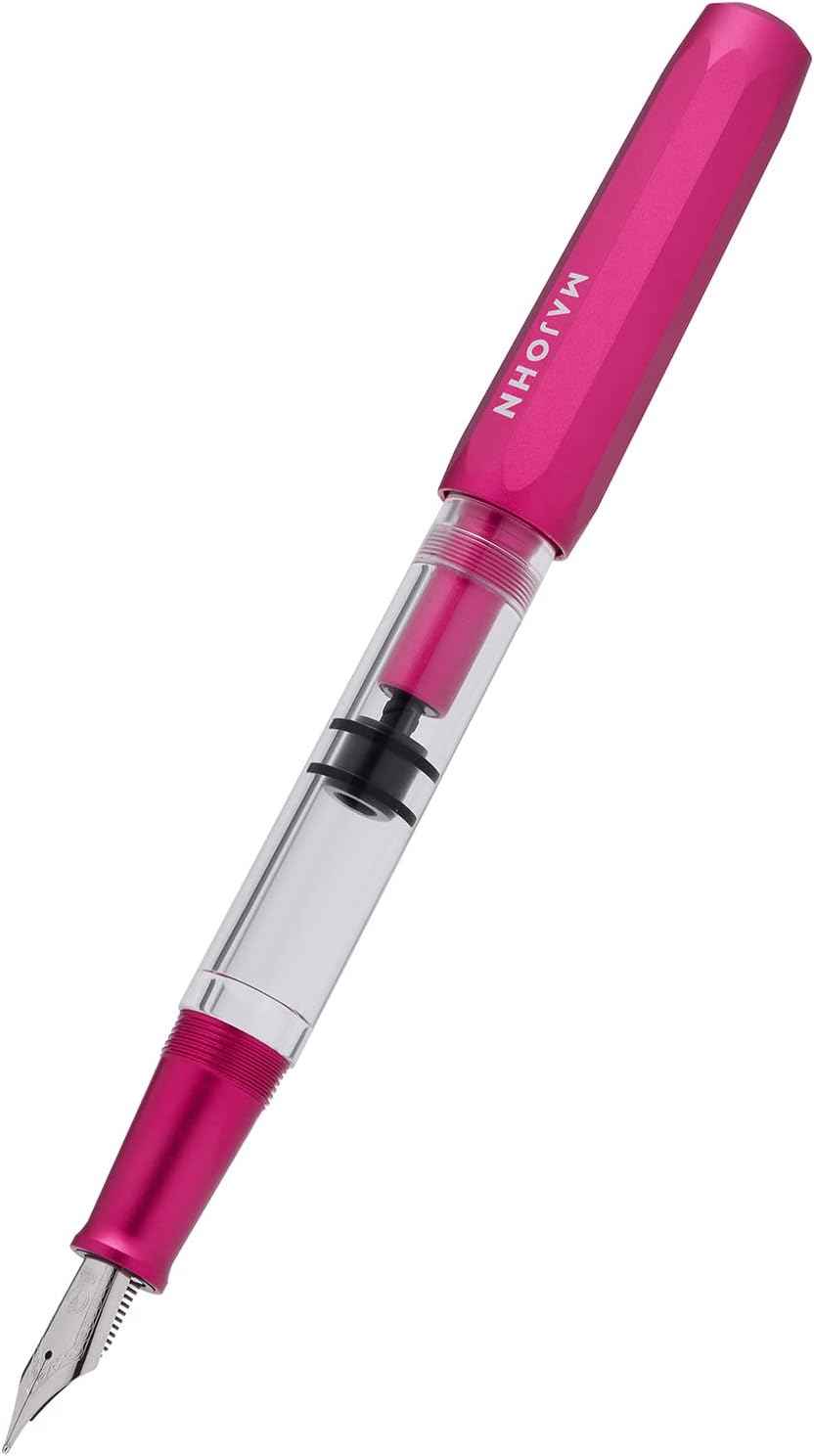 MAJOHN T1 Piston Fountain Pen,Aluminium Transparent,0.5mm Fine Nib Red