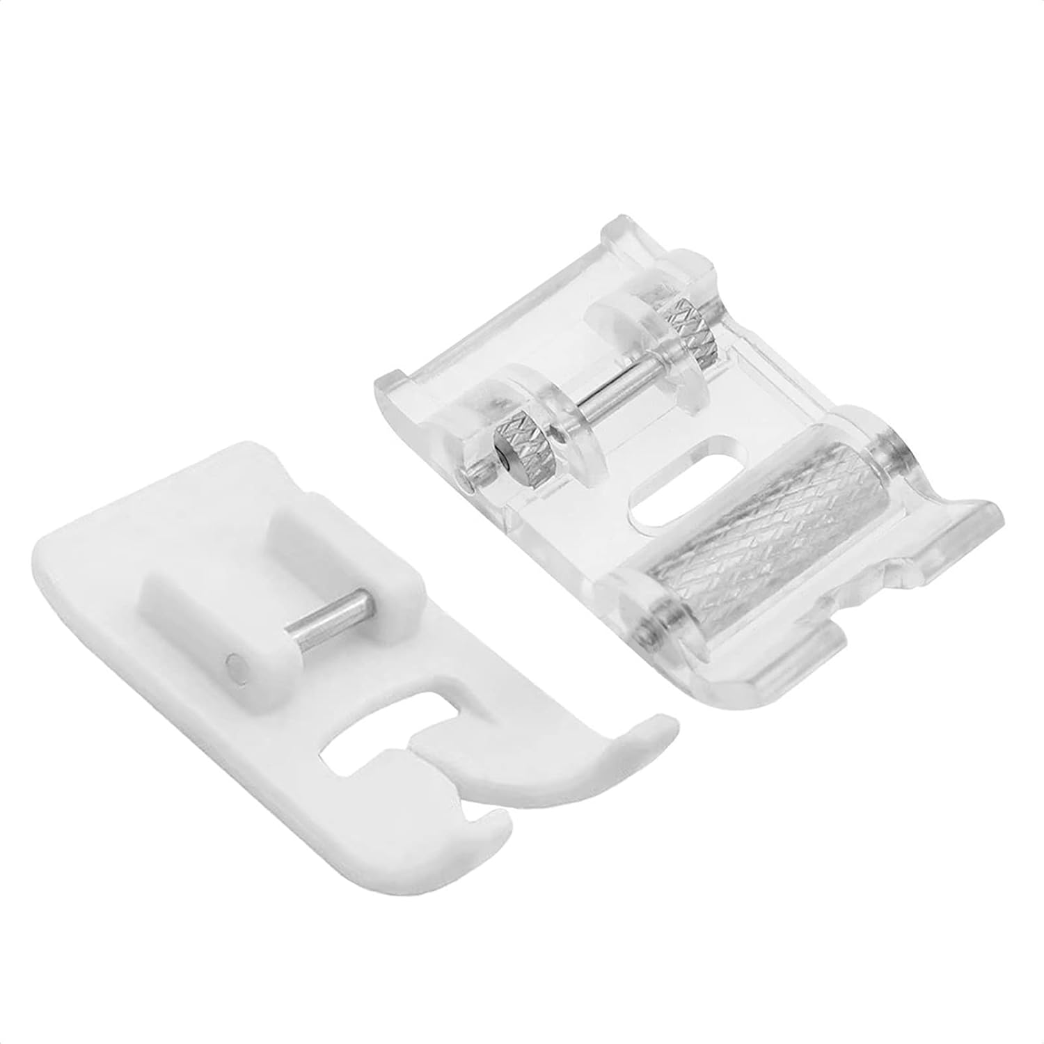 Roller snap-on presser foot set, clear non-stick zigzag Teflon pieces with metal bar