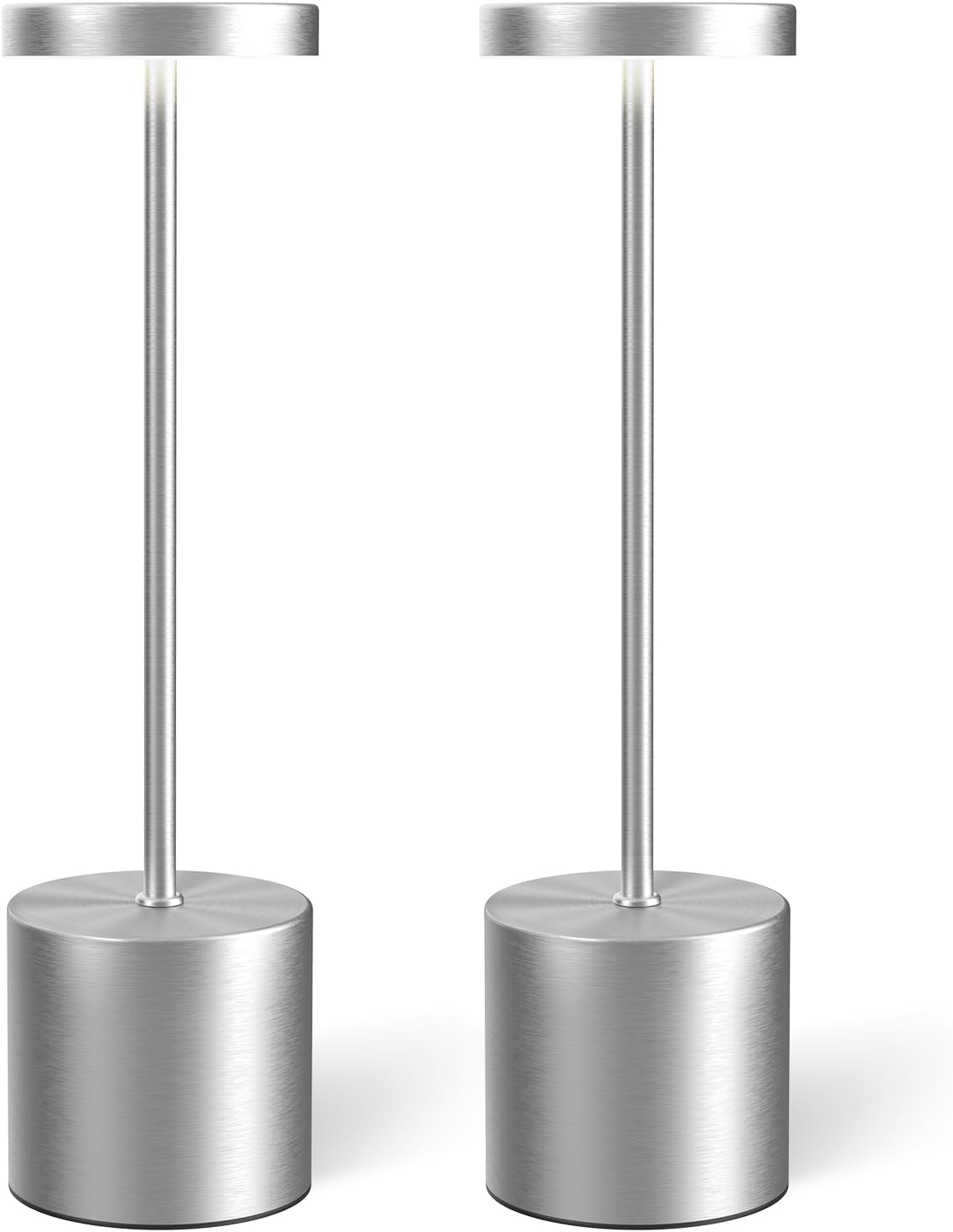 Cordless Portable LED Desk Table Lamp Rechargeable 2 Pack Silver