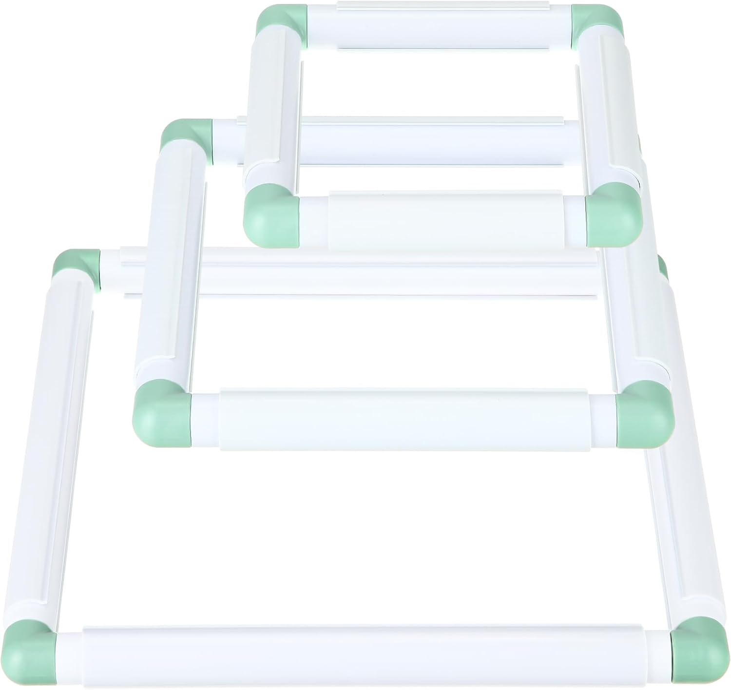Green-accent embroidery hoop frame set with three nested square sections