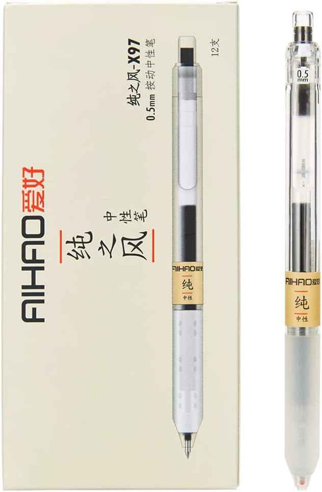 AIHAO Retractable Gel Ink Pens 0.5mm Fine Point 12-Pack Black