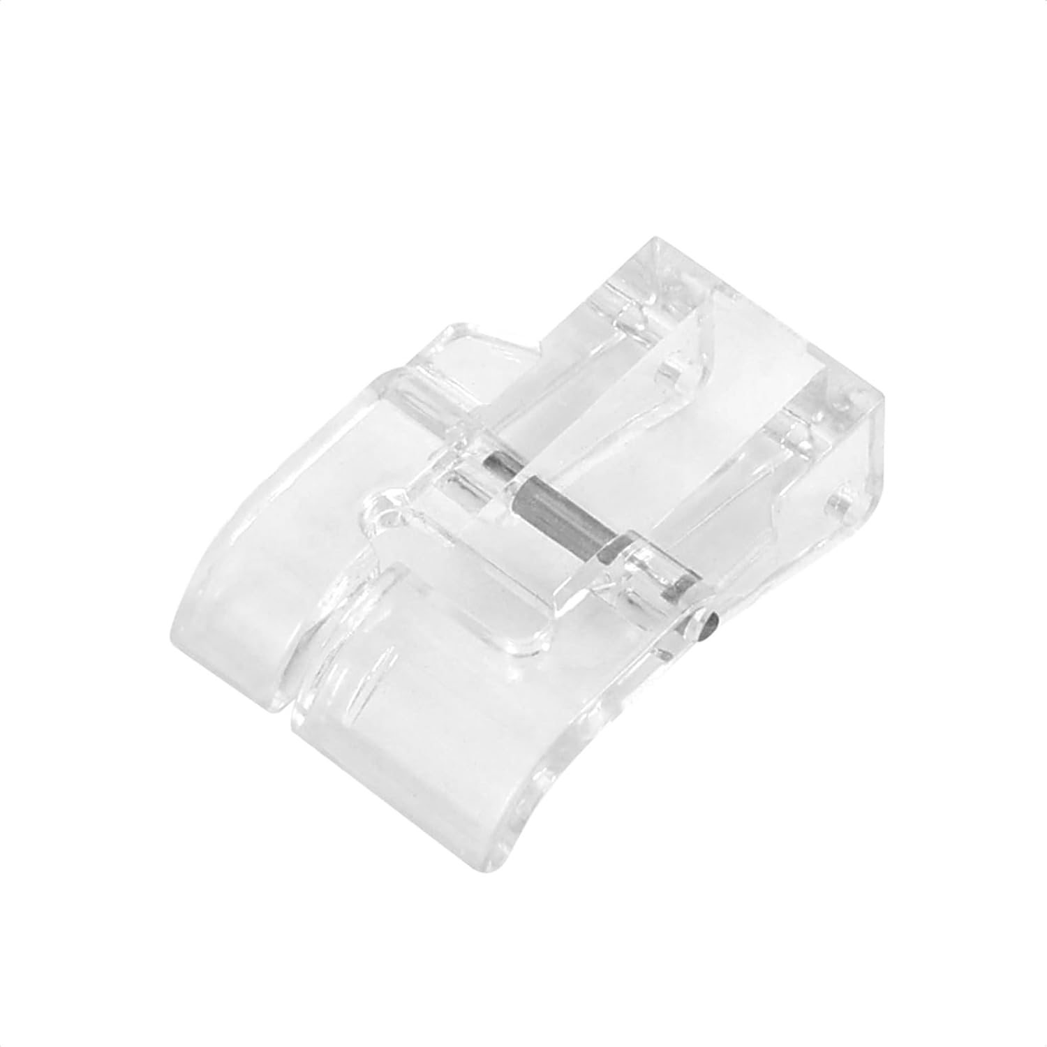 Clear low-shank snap-on applique presser foot with metal guide bar
