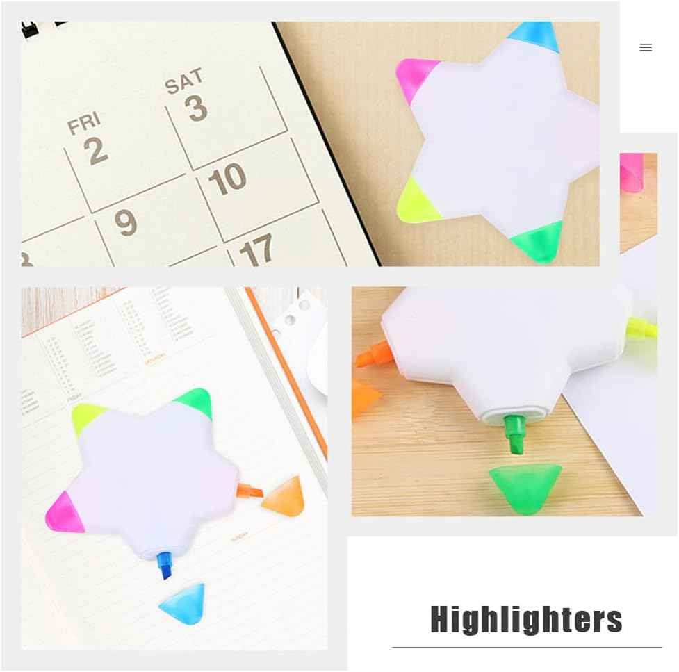 10Pcs Star Shape Watercolor Highlighter 5 In 1 Color Fluorescent Pens