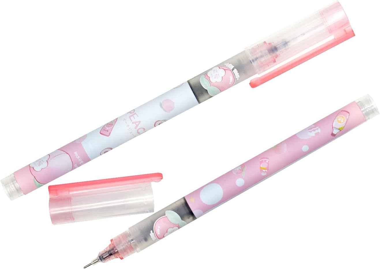 12PCS Peach Liquid Ink Juicy Fruit Quick Dry Rollerball Pens Black Ink