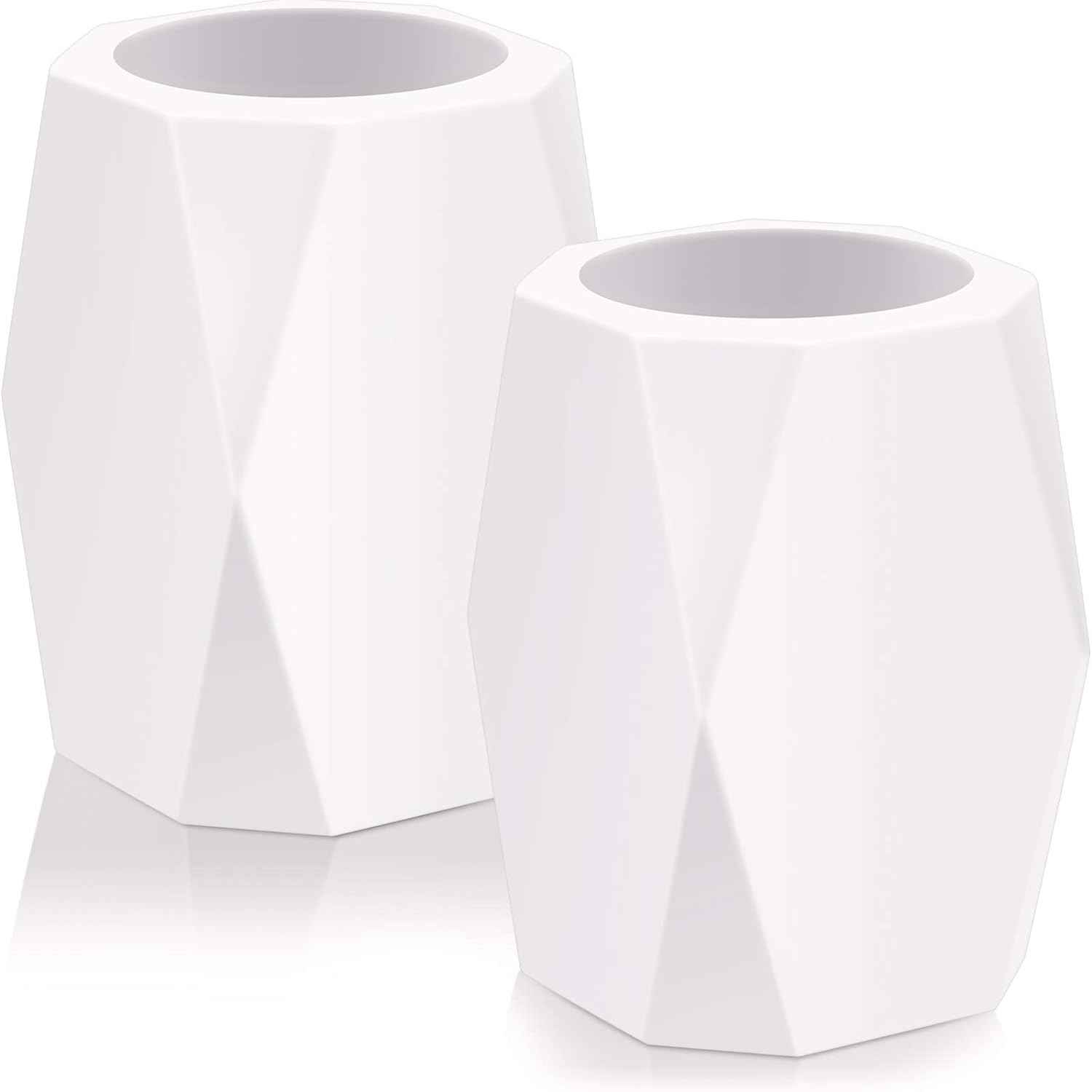 2 Pieces Silicone Pencil Holder for Desk,Geometric Makeup Brush Holder White