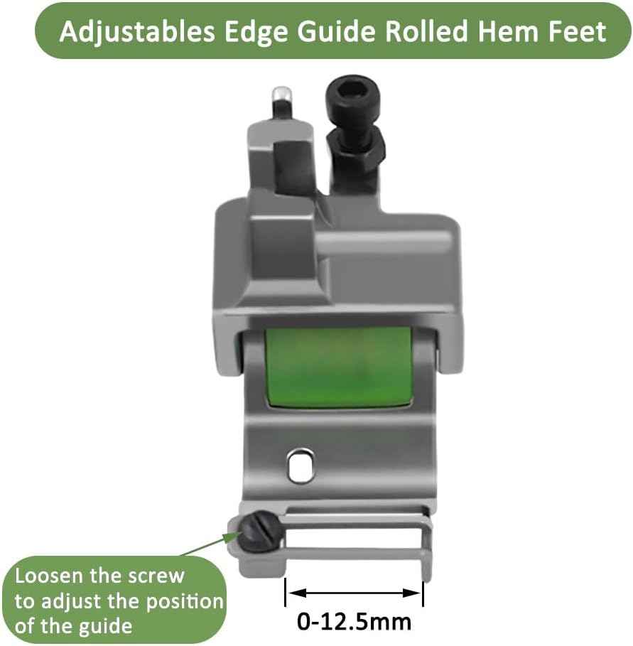 X6 edge guide rolled hem foot with adjustable range 0-12.5mm and green roller