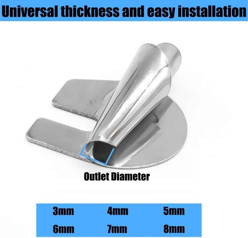 Outlet diameter guide on rolled hemmer feet: 3–8mm sizes