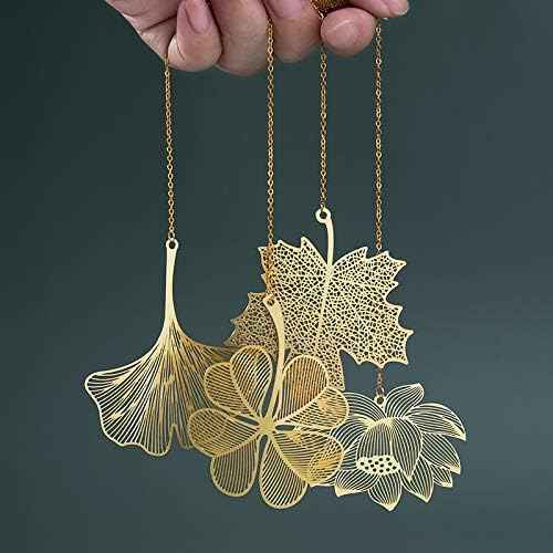 4 Pack Metal Bookmarks with Chain,Golden Hollow