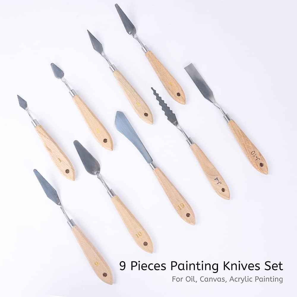 9PCS Painting Palette Knives Stainless Steel with Wood Handle
