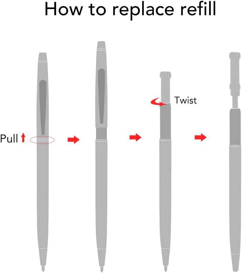 Slim Metallic Blue Retractable Ballpoint Pens Black ink 6 Pack