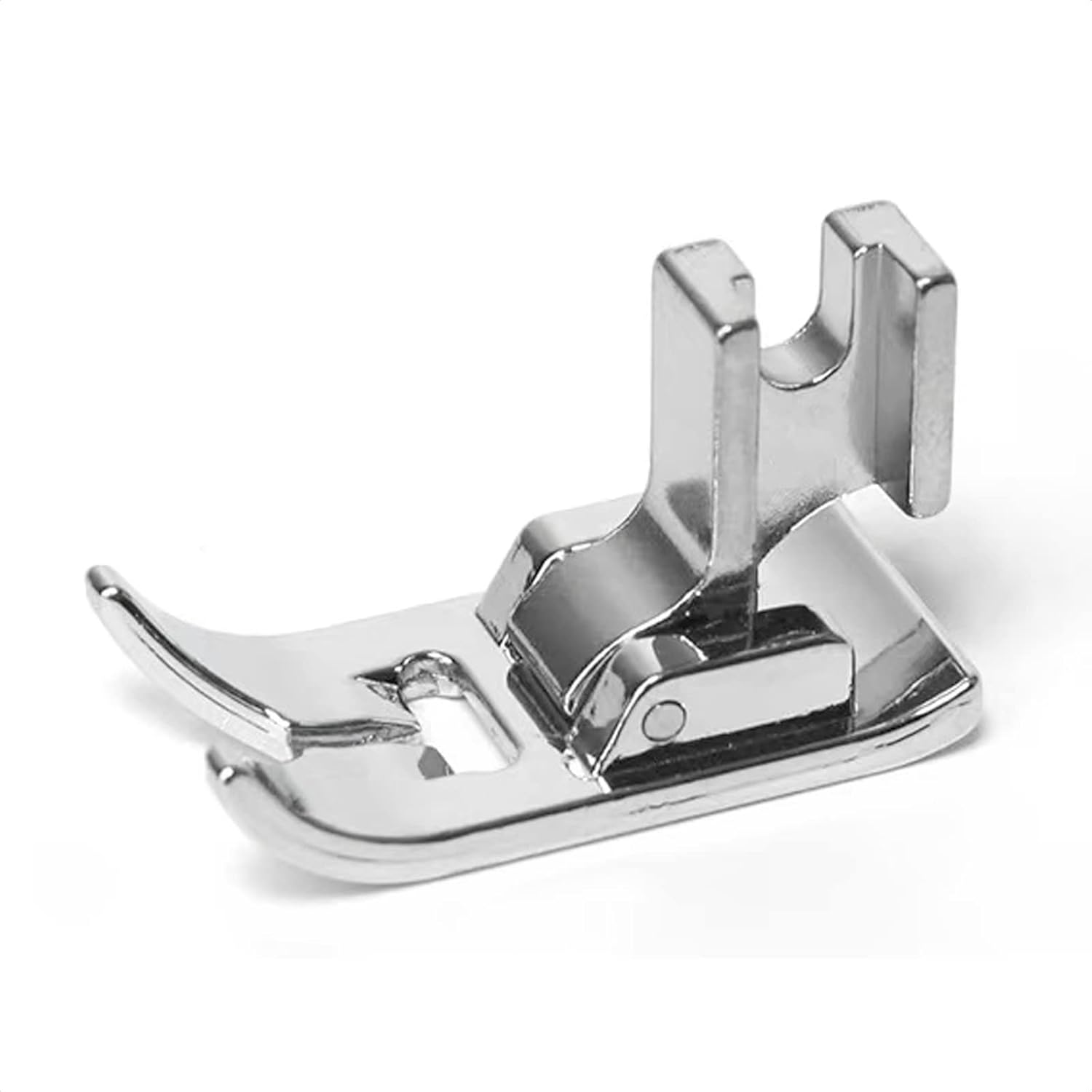 Metal zigzag presser foot, front/side view with needle opening and mounting bracket