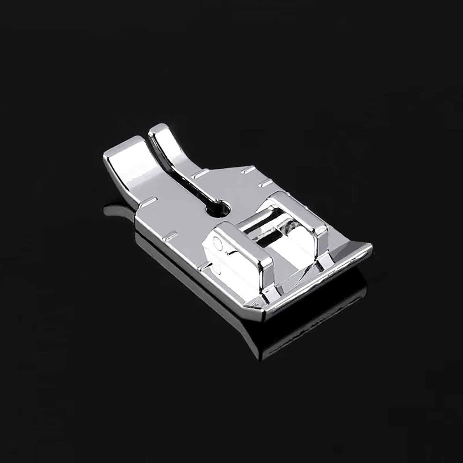 Metal 1/4 inch piecing and topstitching presser foot, side view with shank