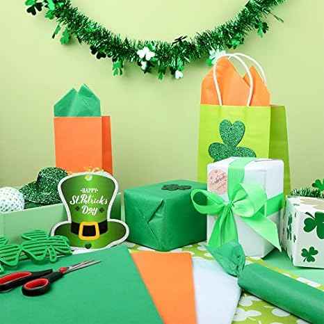 100 Sheets Tissue Wrapping Paper for DIY Crafts 35x50cm Green White Orange