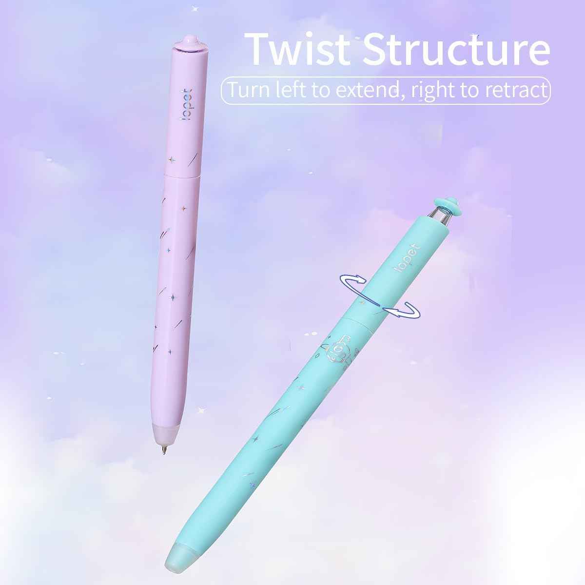 LOPET 4Pcs Galaxy Erasable Twist Gel Pens 0.5MM Black/Blue Ink