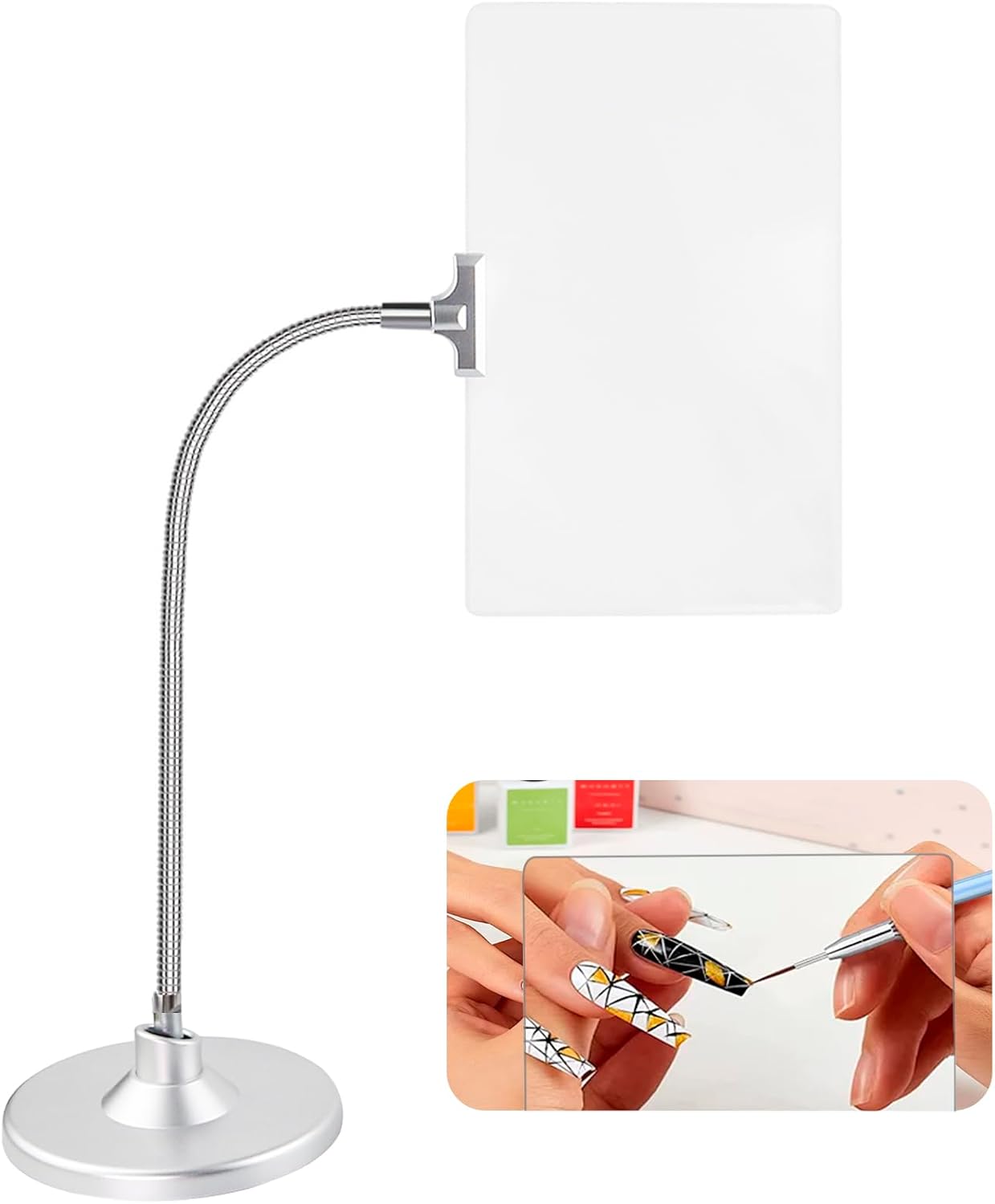 4X Magnifying Glass with Stand, 10"x6" Flexible Gooseneck Sliver