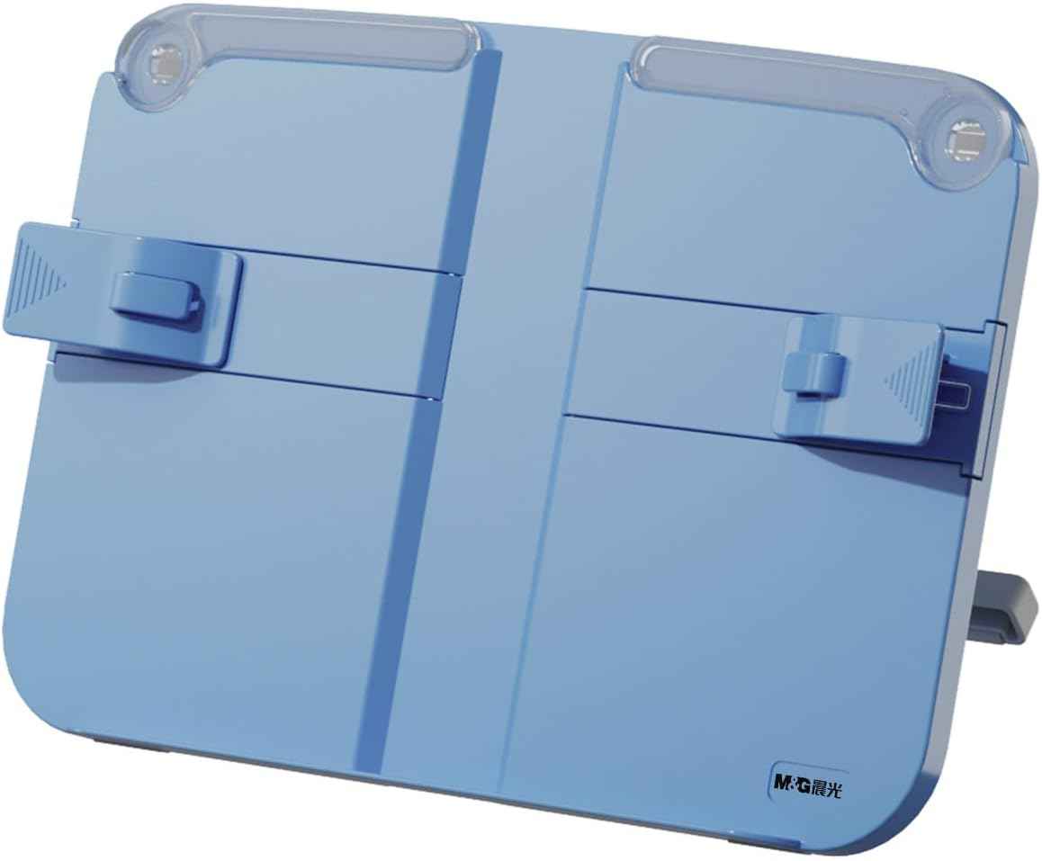 Hands-Free Desktop Book Stand for Kids with Paper Clip Blue