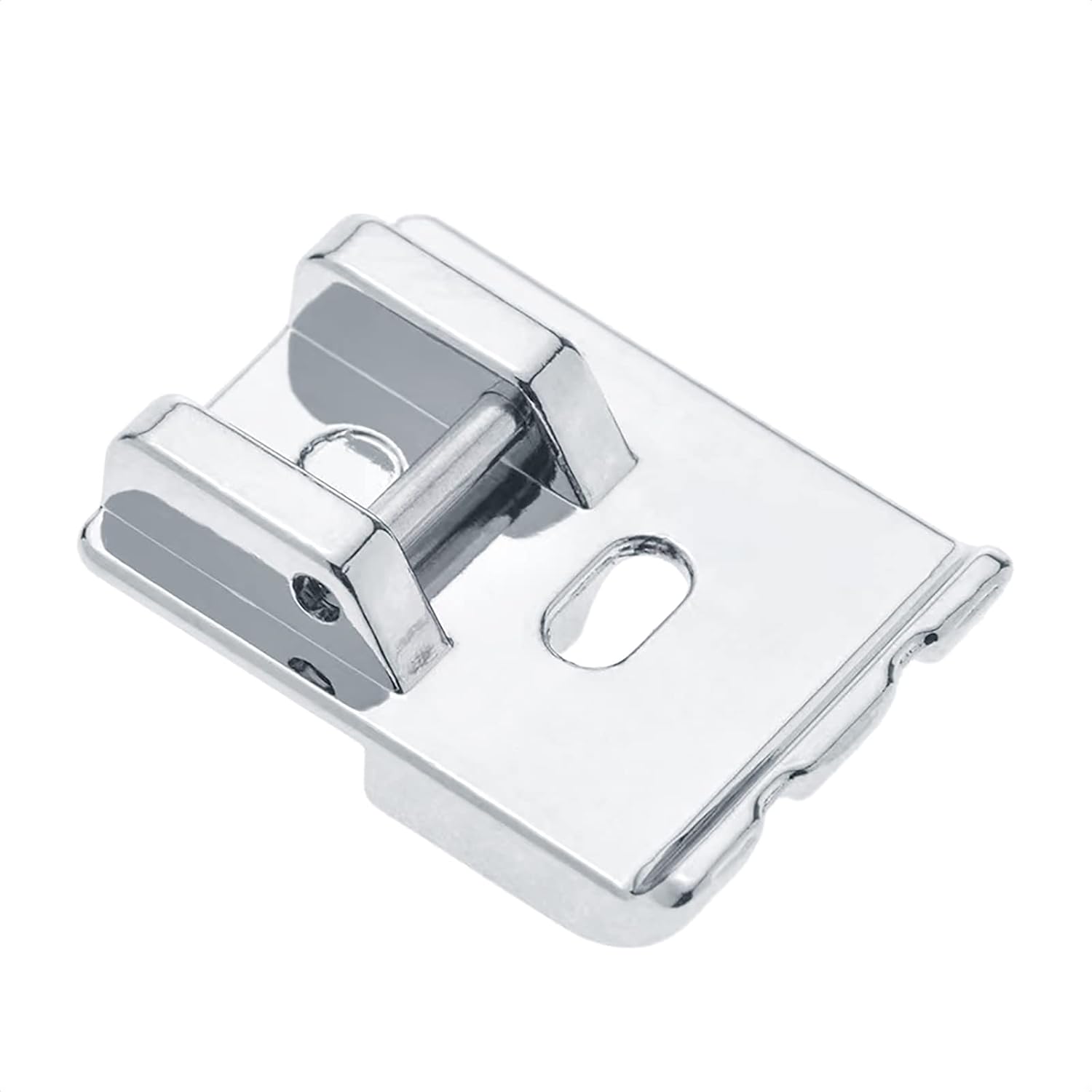 Low-shank snap-on piping presser foot, chrome metal with two-piece design